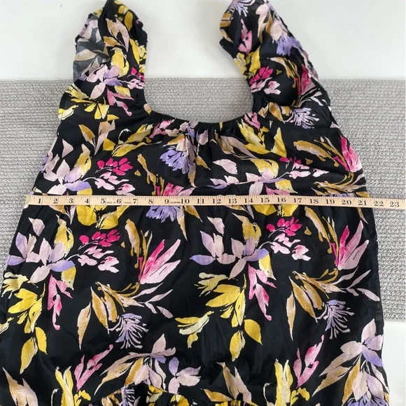 Time and Tru Black Pink Yellow Floral Cotton Off the Shoulder Tiered Maxi Dress - Picture 9 of 11